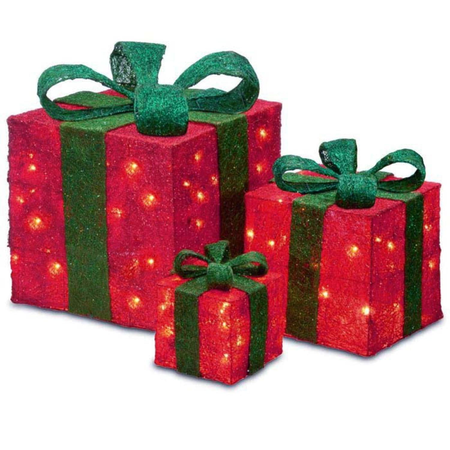 Set Of Sparkling Red Swirl Gift Boxes Lighted Christmas Yard Art | My ...