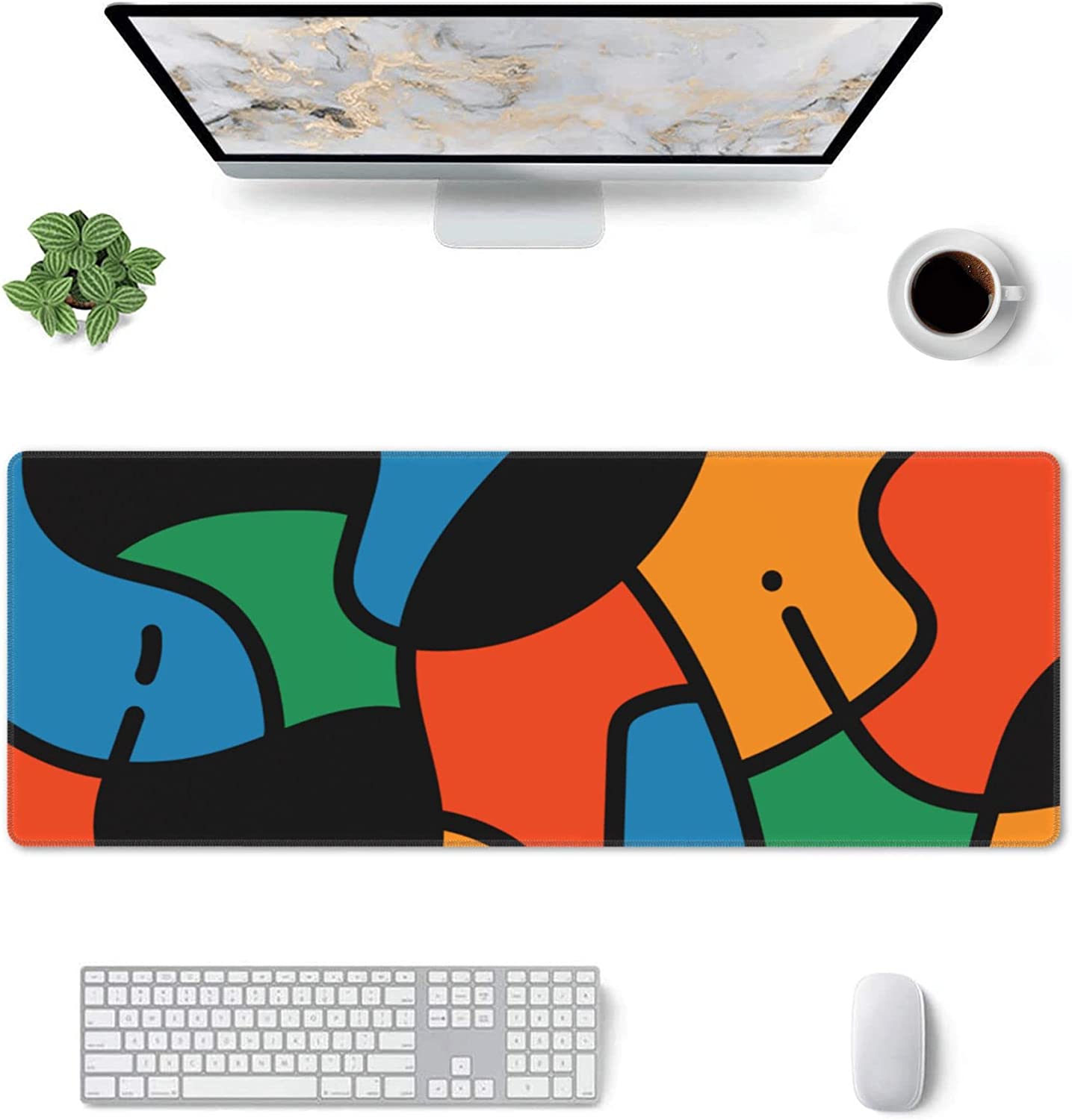 Abstract Geometric Wave Mouse Pad with Stitched Edge, Large Mouse Pad,Extended Gaming Desk Pad,Office Desk Mat,PC Laptop Non-Slip Pads for School Office Home and Game,31.5" x 12"