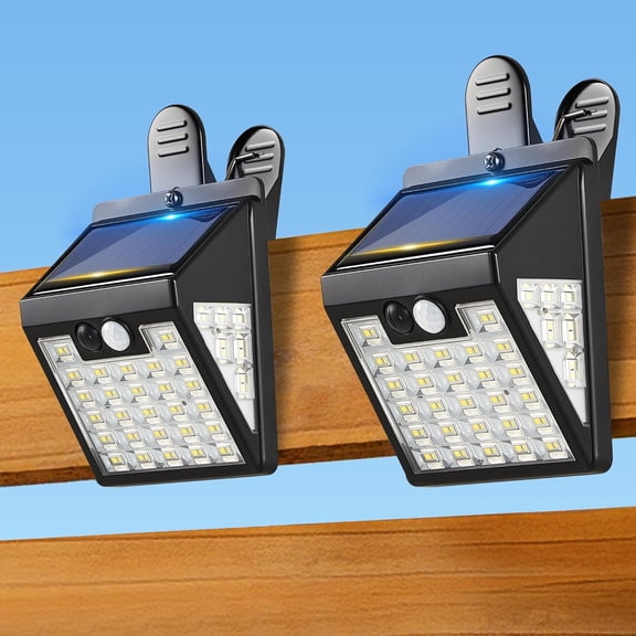 2 Pack Clip On Solar Lights Outdoor, 600LM Motion Sensor Solar Fence Lights, No Drill Installation Solar Lights for Fence Deck Railing Gutter, IP65 Waterproof Outdoor Security Lights