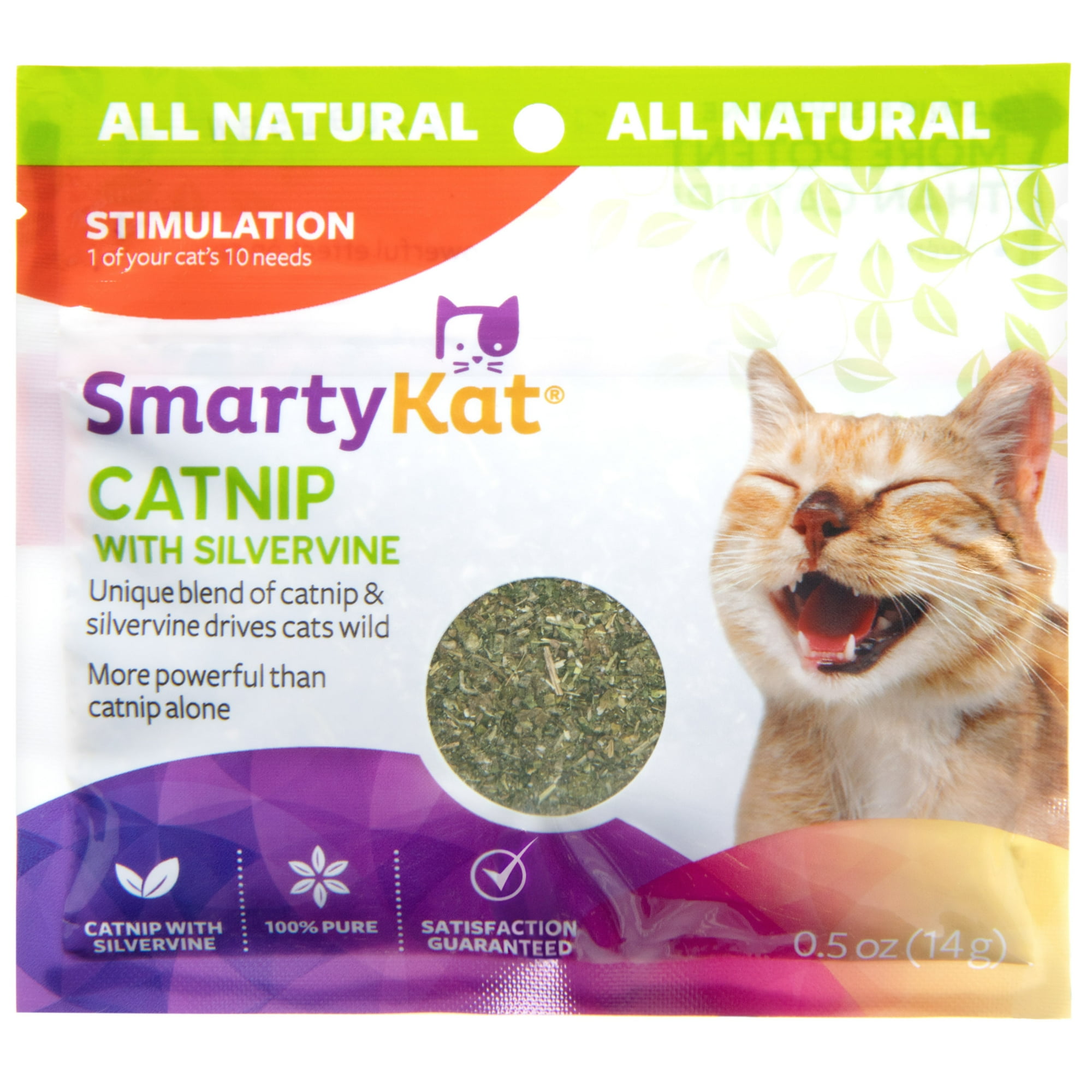 SmartyKat Catnip with Silvervine, Pure & Potent Blend for Cats, Resealable Pouch, 0.5 oz