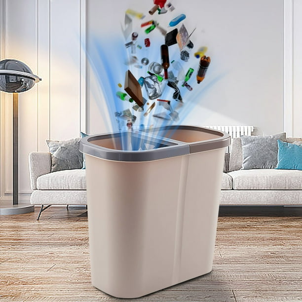 Papelera de doble compartimento | Gran contenedor de basura de cocina sin tapa de 20 galones | Clasificador de reciclaje de plástico duradero para separación eficiente en seco húmedo en el hogar y