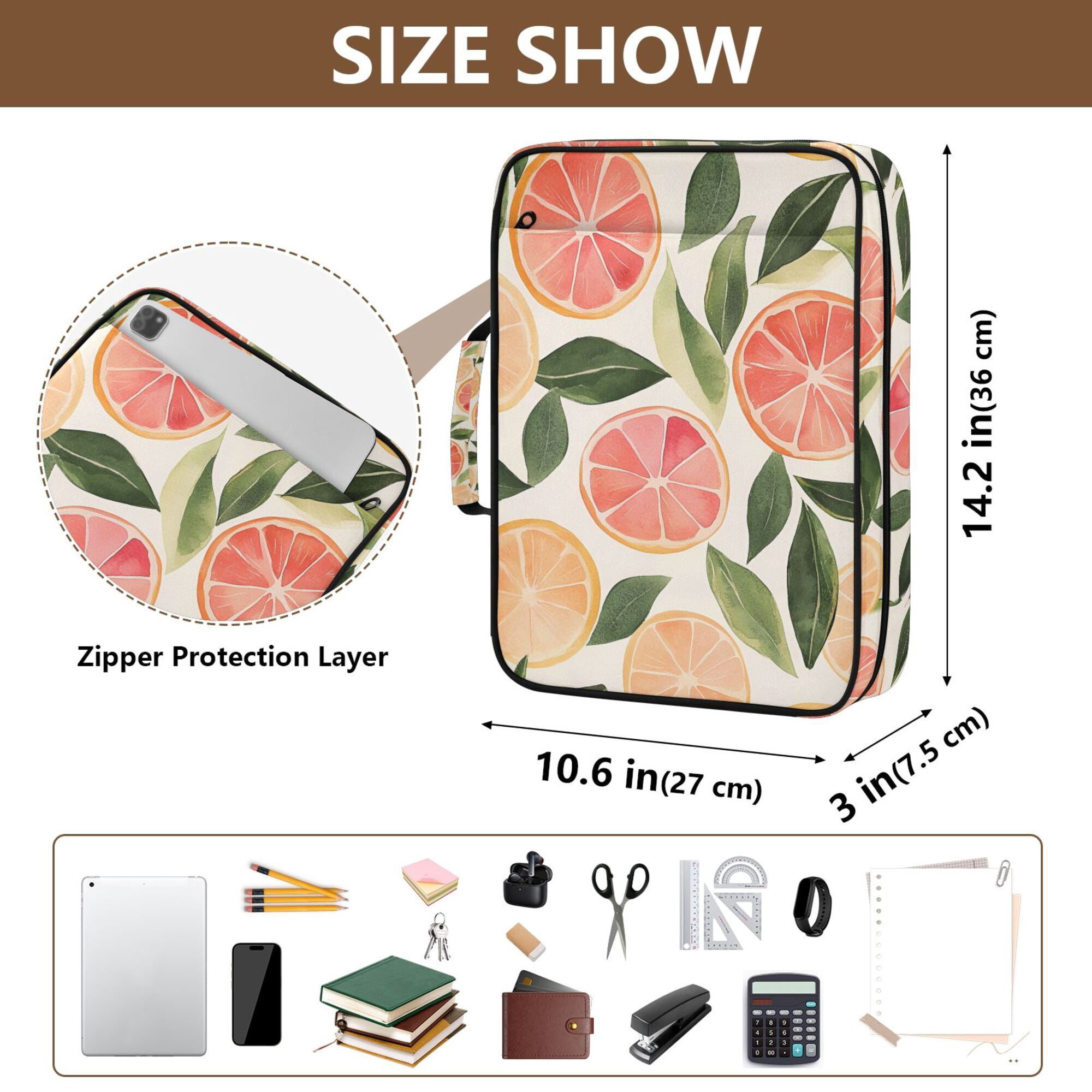 FORMRS Accordion File Folder A4 Size 7-Pocket Expanding Document Organizer Bag with 3 Ring Binder, Watercolor Grapefruit