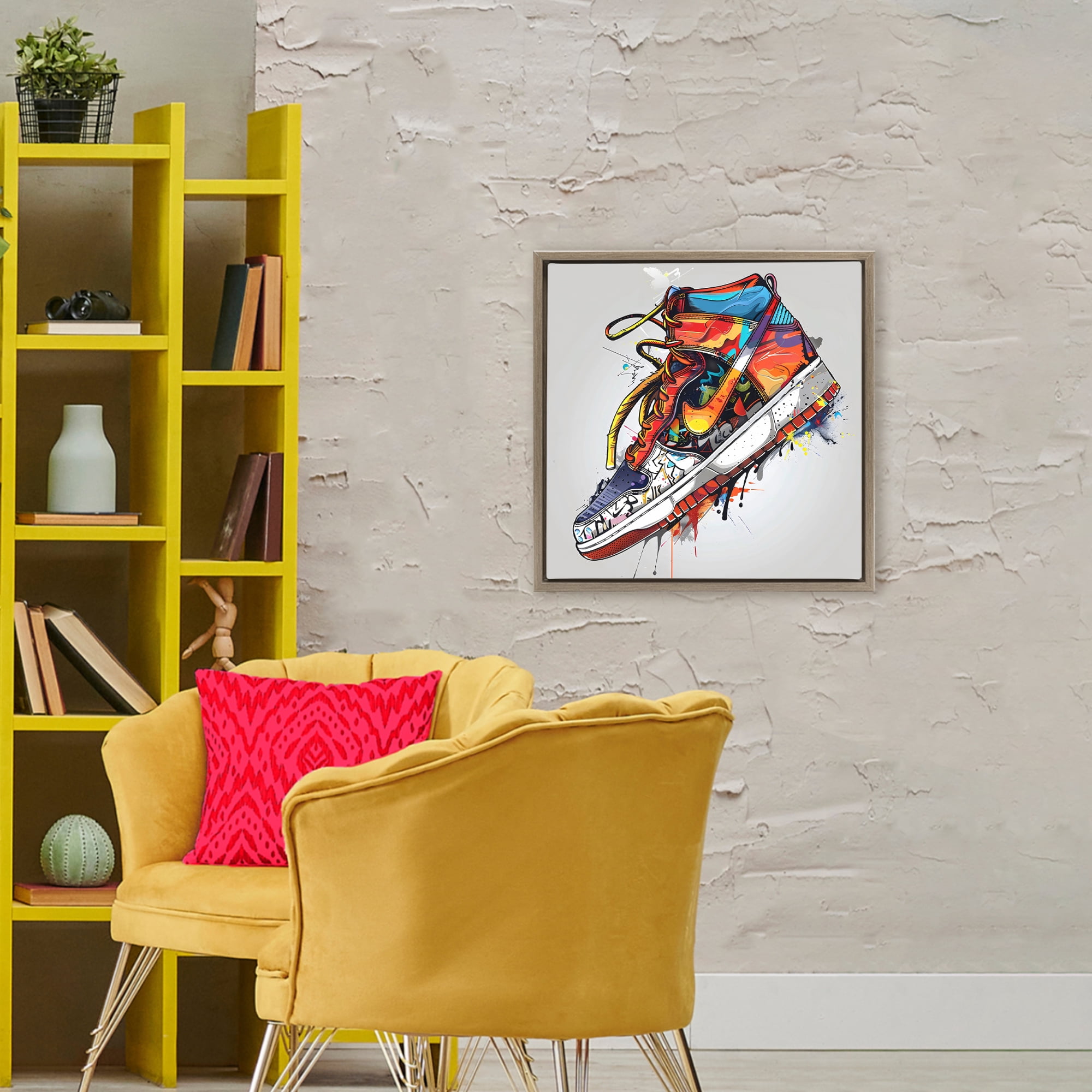 Stupell Industries Graffiti Sneaker with Laces Brown Framed Floater Canvas Wall Art, design by Creative Studio