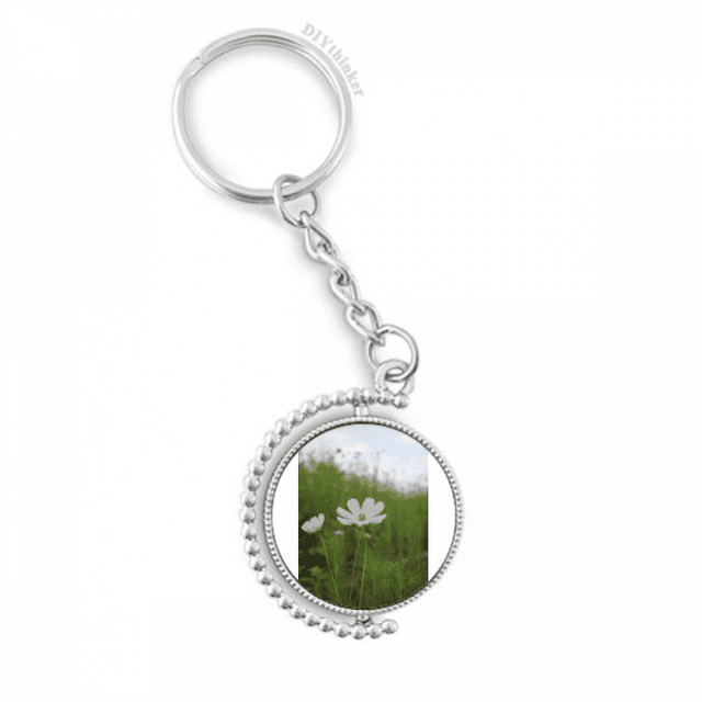 double Blanc cosmos art Déco Mode Porte-Clés Rotatif Accessoires Chaîne clip