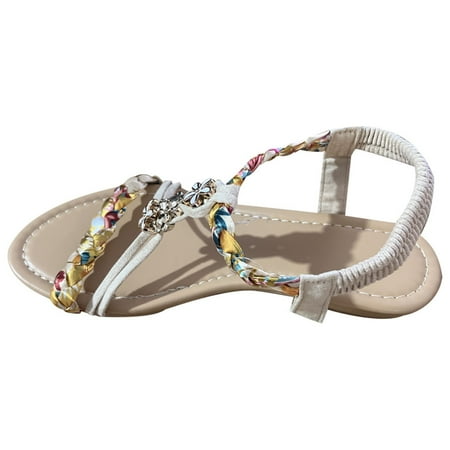 

Jsezml Womens Braided Sandals Slip On Flat Sandals with Elastic Ankle Strap Open Toe Gladiator Sandal Dressy Summer Shoes