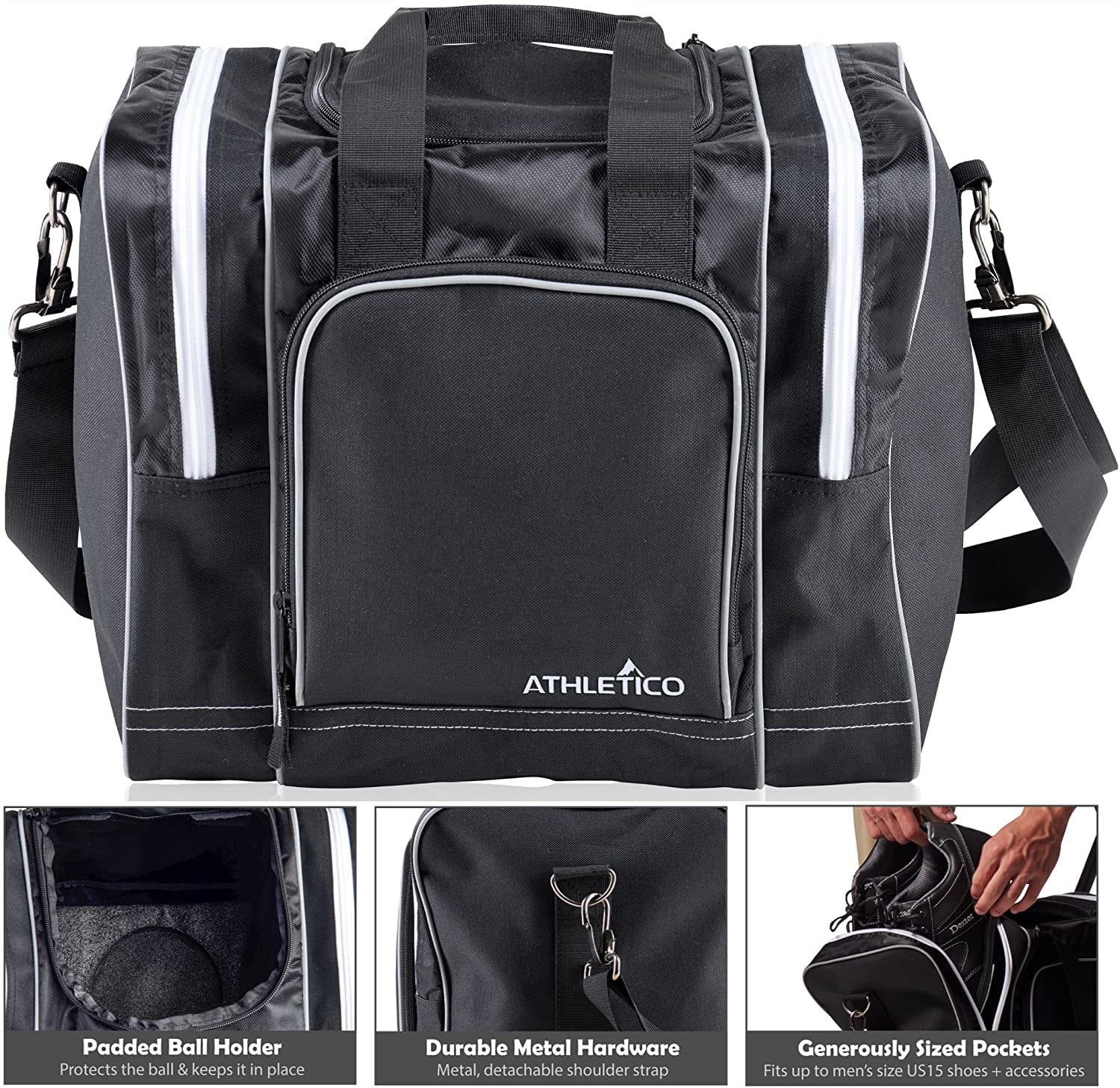 Athletico Bowling Bag for Single Ball  Single Ball Tote Fit Shoes Up to Mens 14 