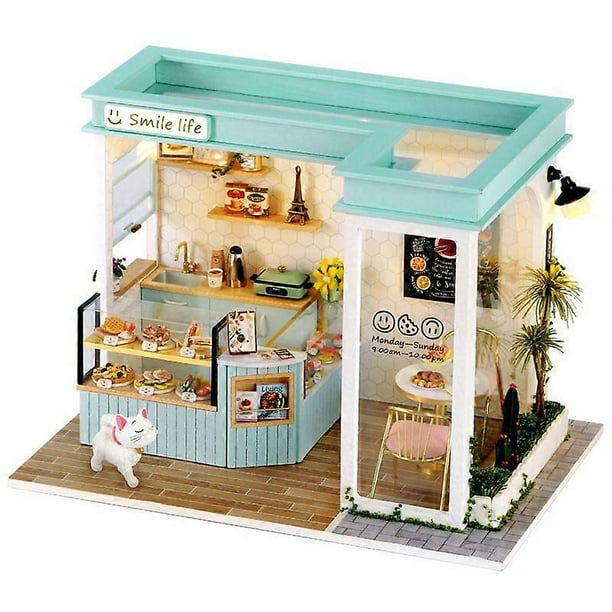 DIY hut smile light food shop creative wooden food play shop model ornaments gift