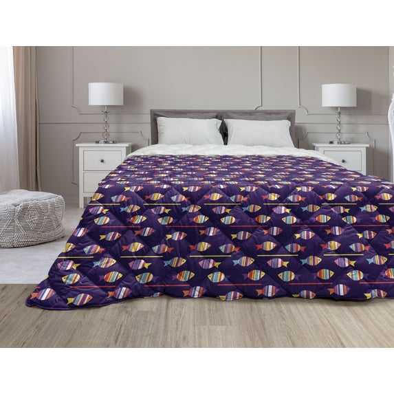 Fish Down Alternative Comforter, Marine Animal Skin Dragon Scale Pattern Ornate Aquatic Themed Marine, Microfiber Quilt for All Season, 5 Sizes, Blue Violet Sea Green, by Ambesonne