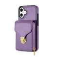 thumbnail image 3 of for iPhone 16 Plus Case Wallet with Shoulder Strap for Women - Crossbody Lanyard,Zipper Pocket,Credit Card Holder,Shockproof - Metal Buckle Closure Premium PU Leather Case, Purple, 3 of 11
