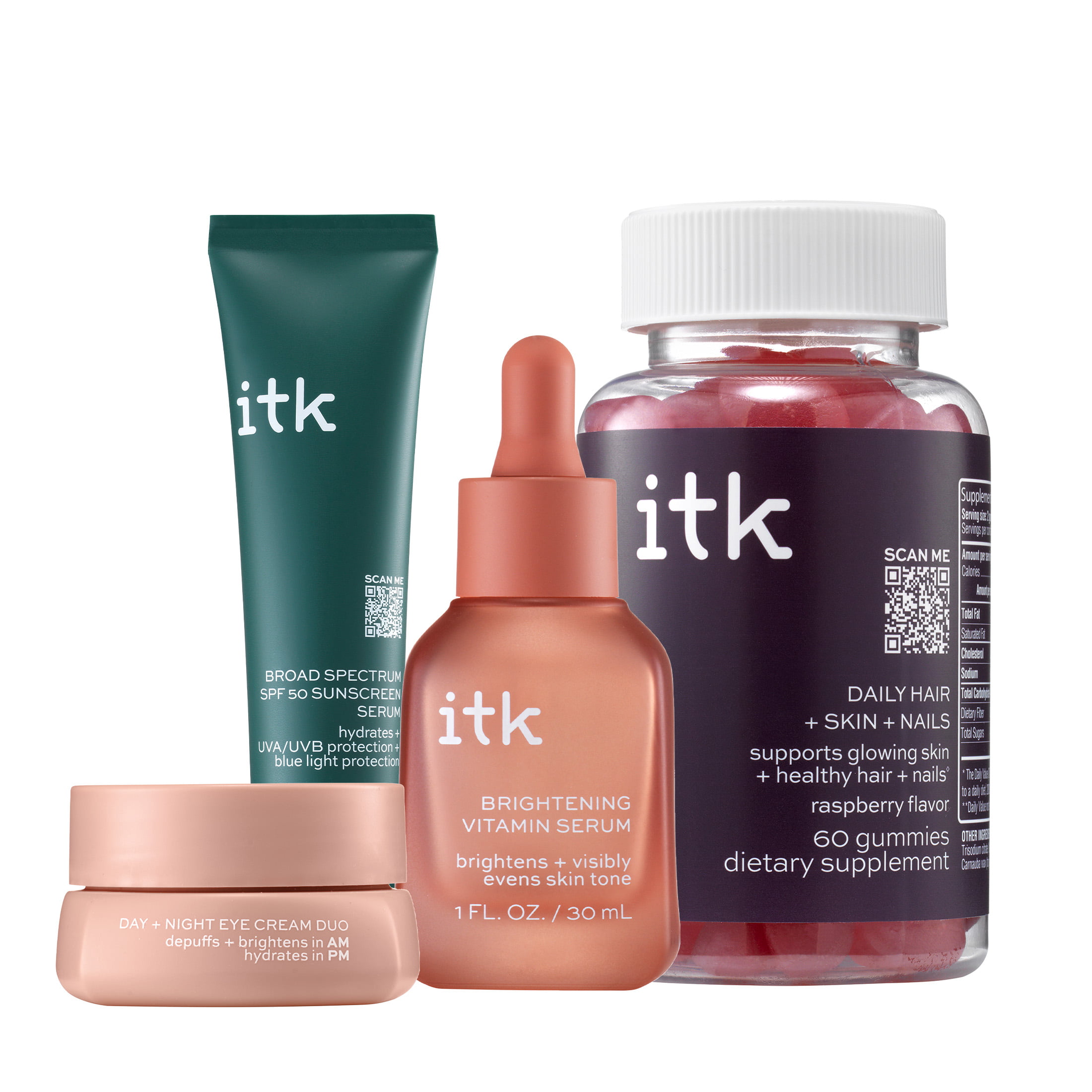 ITK Biotin + Vitamin C SPF AM Skincare Routine | Brightening Caffeine Eye  Cream Serum + Lightweight Moisturizer For Face with Broad Spectrum SPF 50  Sunscreen + Hair, Skin, & Nails Vitamin Gummy 