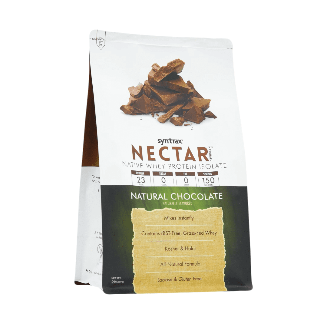 Syntrax Nectar Naturals, Natural Chocolate, 2 lbs. Native Whey Protein Isolate, offers a Smooth & Creamy Flavor