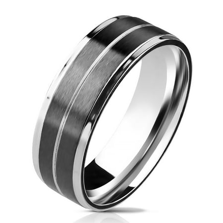 - 7mm Stripe Black IP 316L Stainless Steel Ring Men's Wedding Band (SIZE: 13)