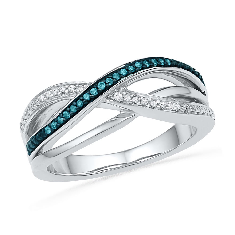 AA Jewels - Size - 7 - Solid 10k White Gold Round Blue And White ...