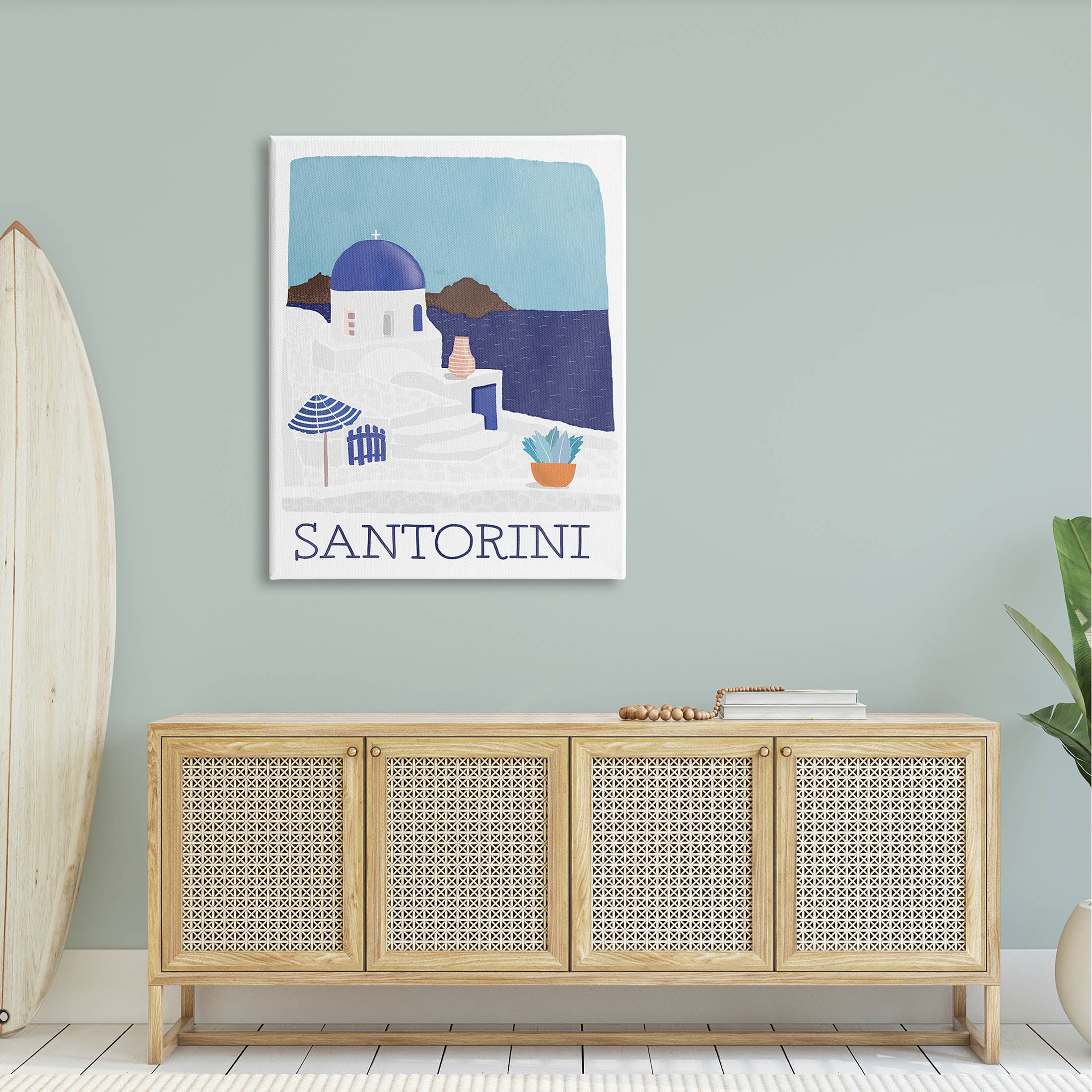 Santorini Vacation Island View Landscape Graphic Art Gallery Wrapped Canvas Print Wall Art