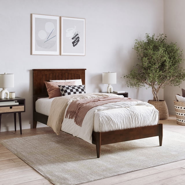 AFI Lit Plateforme Bas en Bois Massif Naples Simple TG en Noyer