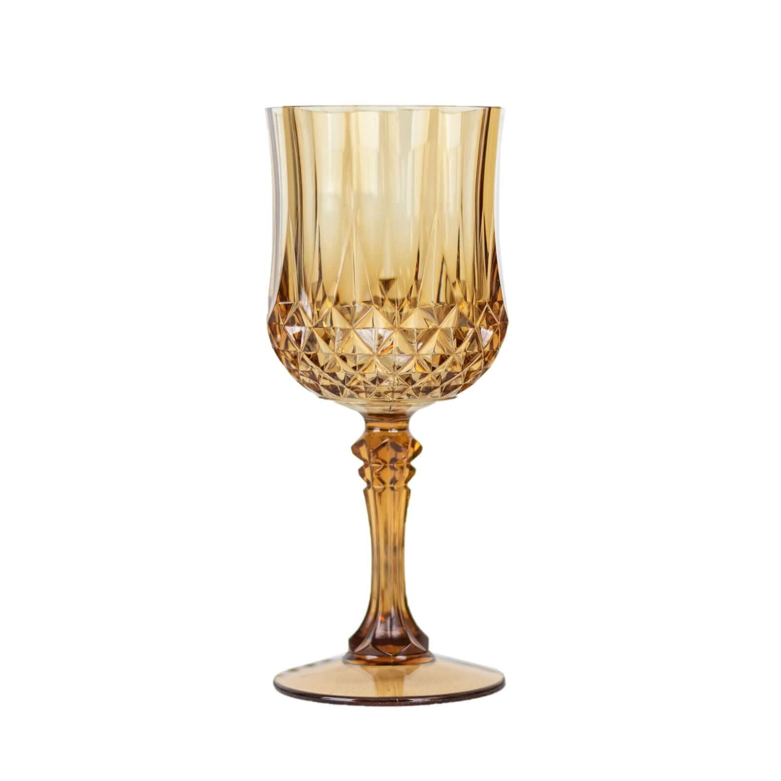 Efavormart 6-Pack Plastic Wine Glasses 8oz, Amber Gold - Crystal Cut Shatterproof Cocktail Goblets Drinking Glasses