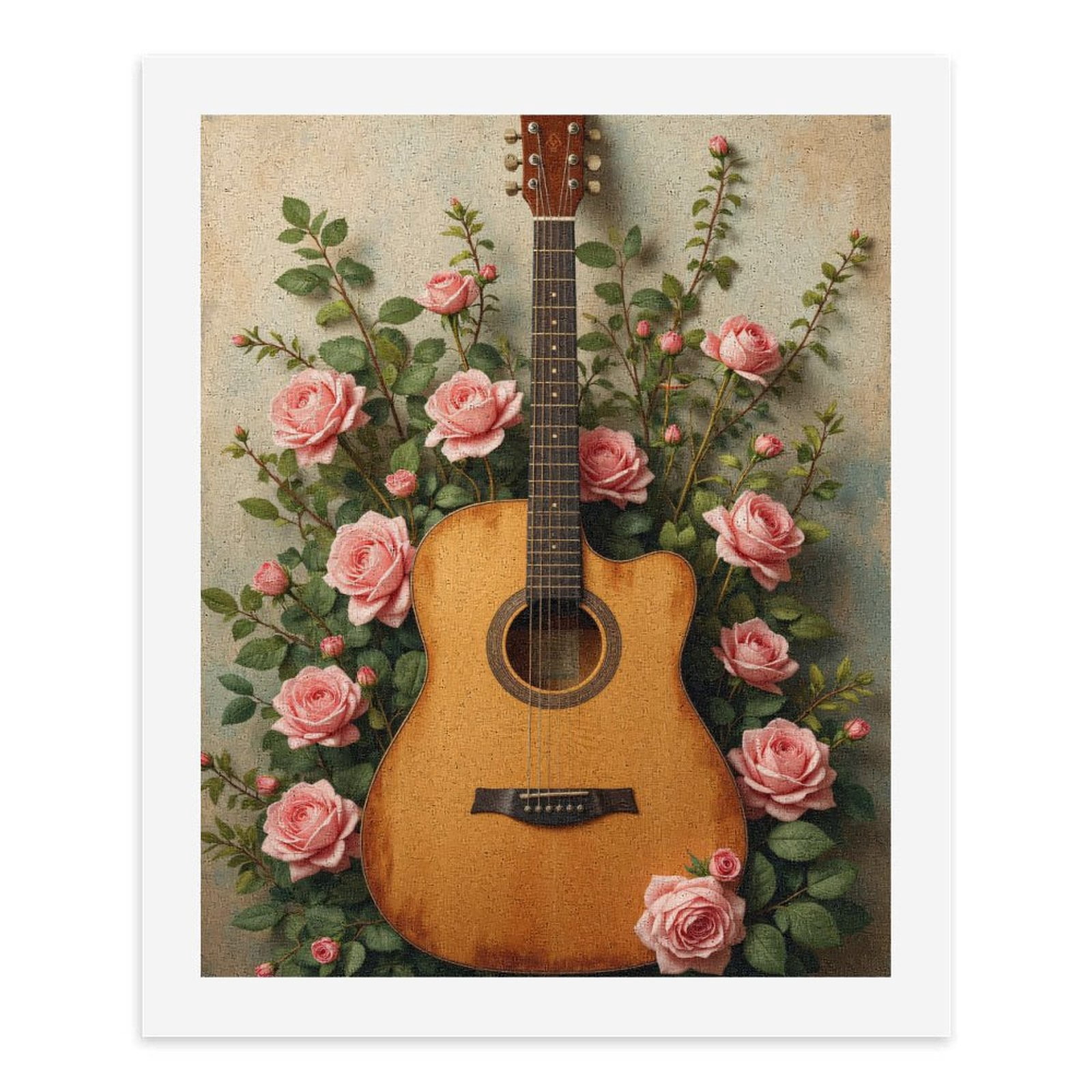 Paint by Numbers Kit for Adults, Guitar Surrounded By Pink Roses Paint by Numbers, Easy Paint by Numbers Kit for Adults Beginner, DIY Adult Paint by Number Kits on Canvas, Home Decor