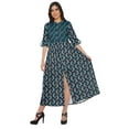 thumbnail image 1 of Moomaya Printed Front Slit A-Line Kurtis For Women Short Sleeve Summer Kurta, 1 of 5