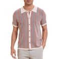thumbnail image 1 of Polo de punto a rayas INSPIRE CHIC para hombres, camisetas de polo de manga corta con botones, jacquard, talla M, caqui, 1 of 6
