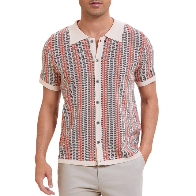 Polo de punto a rayas INSPIRE CHIC para hombres, camisetas de polo de manga corta con botones, jacquard, talla M, caqui