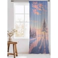 thumbnail image 3 of Sheer Curtains 84 Inches Long, Pink Winter Landscapes Semi Sheer Curtains Light Filtering Window Treatment, Nature Snow Forest Sunset Privacy Voile Drapes for Living Room Bedroom 52x84 Inch, 3 of 7