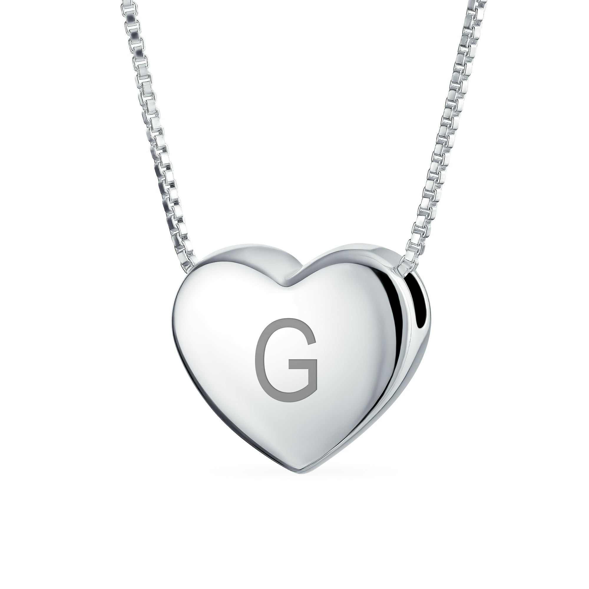 Personalized Plain Simple Engravable Alphabet Letter G Initial Monogram Heart Pendant Necklace Slide Pendant for Women for Girlfriend Polished .925 Sterling Silver Custom Engraved Walmart