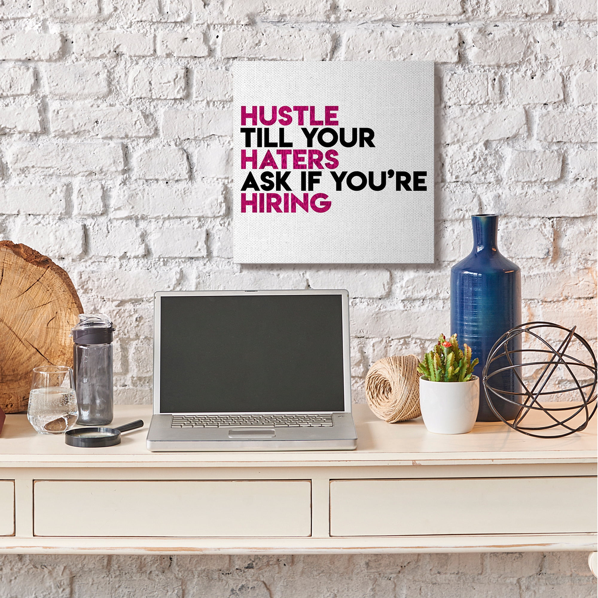 Stupell Industries Hustle Till Haters Hire Motivational Phrase Pink Text Canvas Wall Art by Milli Villa
