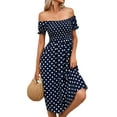 thumbnail image 3 of Xuanfei Women Dots Print Off Shoulder Short Sleeve Smocked Midi Dress, 3 of 7