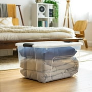 IRIS 60 Qt Plastic Storage Bin with Lid, Stackable Storage Containers, Tote