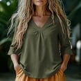thumbnail image 3 of cocolona Womens Summer Trendy Tops V Neck 3/4 Sleeve Pleated Shirts Dressy Casual Solid Color Blouses, 3 of 6