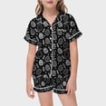 thumbnail image 2 of Girl Easter Pajamas Size 8 Easter Bunny Print Silk Button-Down Nightwear Sleepwear Easter Day Gift Sleepwear,140(8-9 Years),X1-Black, 2 of 5