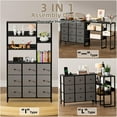 thumbnail image 3 of 71" Dresser for Bedroom, 3 in 1 Open Storage Shelves with 9 Fabric Drawers, Chest of Drawers for Closet, TV Stand for 50, 60, 75 Inch TV, for Living Room, Closet, Entryway, Black and Grey, 3 of 16