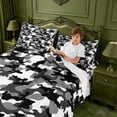 thumbnail image 3 of meiyoeat Retro Camouflage Theme King Sheets For Kids,Green Geometric Camo Bedding,4-Piece, 3 of 6