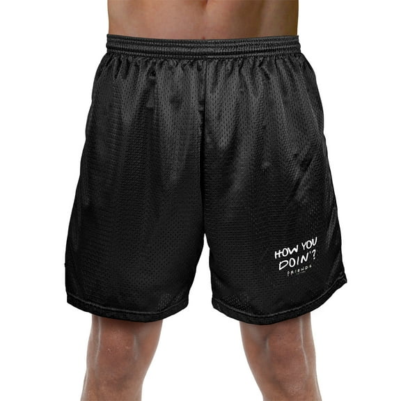 Friends How You Doin'? Quote Mens Lined Mesh Shorts, Black, Large