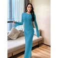 thumbnail image 3 of Women'S Crochet Cover-Up Long Sleeve Mesh Open Back Knit Swimsuit Cover-Up Beach Maxi Dress Blue & Green XL, 3 of 5