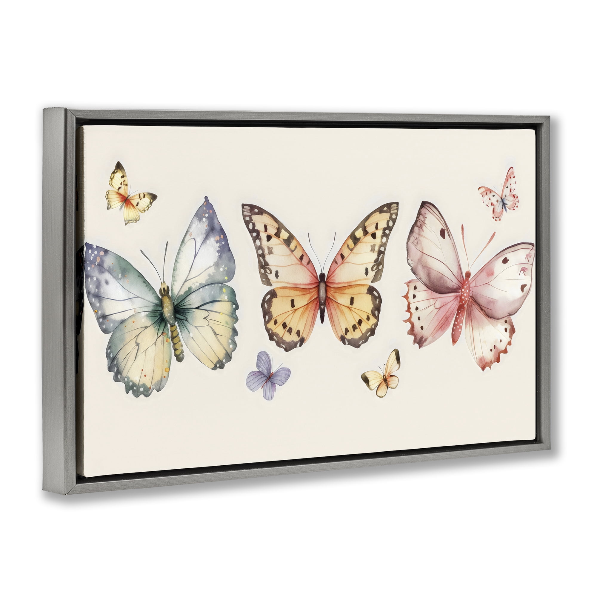Stupell Industries Graceful Butterfly Trio Gray Framed Floater Canvas Wall Art, design by Creative Studio