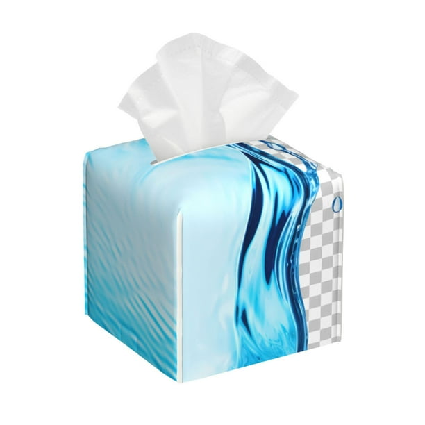 Fotbe Crystal Clear Water Splash Porta Pañuelos Decorativo de Cuero, Caja Cuadrada Moderna para Pañuelos Faciales, Organizador y Dispensador 5x5x5''