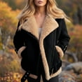 thumbnail image 2 of larppty Women Sherpa Lined Coat Lapel Zip Up Winter Thicked Outwear Oversized Faux Suede Fleece Shearling Jacket (Black, M), 2 of 4