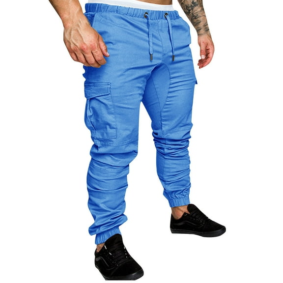 Dndkilg Match Mens Wild Cargo Pants Work Relaxed Fit Mens Jogger Pants Elastic Waist Jogger Cargo Sweatpants for Men Drawstring with Pockets Men's Casual Pants Sky Blue M