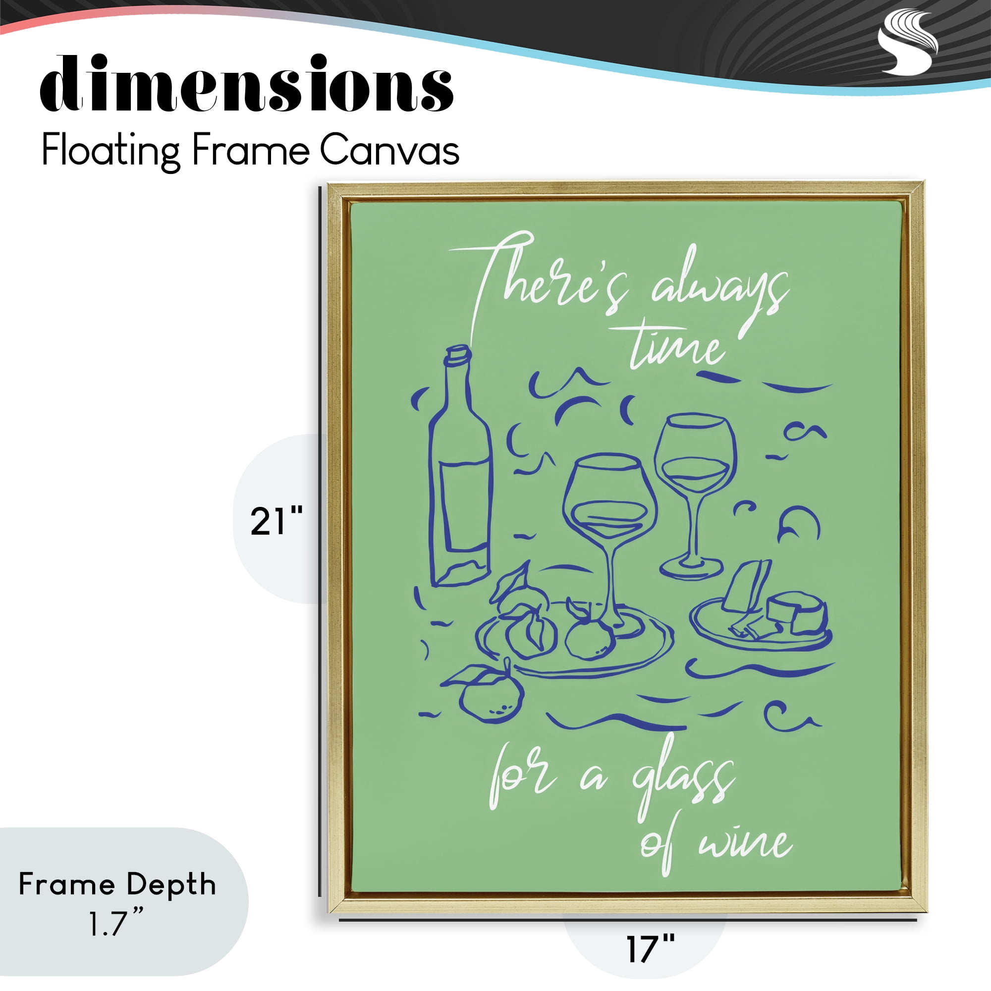 Stupell Industries Always Time For Glass Of Wine Gold Framed Floater Canvas Wall Art, design by The Prints Vibe