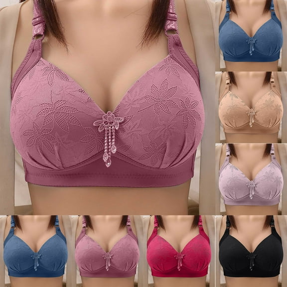 SMihono Stylish Daisy Comfort Lace Bras for Older Women - Convenient Front Closure, Full Support, Lace Embroidered Thin Bras Black 42