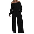 thumbnail image 4 of HAiming Women's Oversized Long Sleeve Jumpsuits Trendy off Shoulder Tops Drawstring Wide Leg Rompers Casual Outfits, 4 of 8