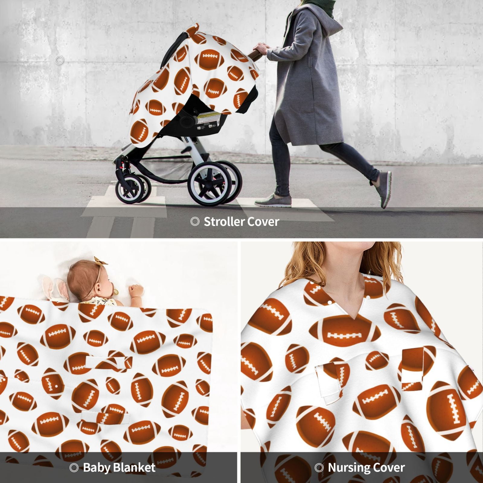 Car Seat Cover Baby - bright rugby American football white Breathable Infant Car Seat Cover for Baby Carseat, Lightweight Comfort Baby Essentials Must Haves Newborn Stuff for Girl Boy