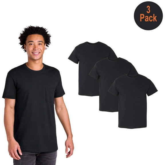 Gildan Men's Heavy Cotton Pocket T-Shirt, Short Sleeve Crew Neck Classic Fit Tee, Black, M, 3-Pack