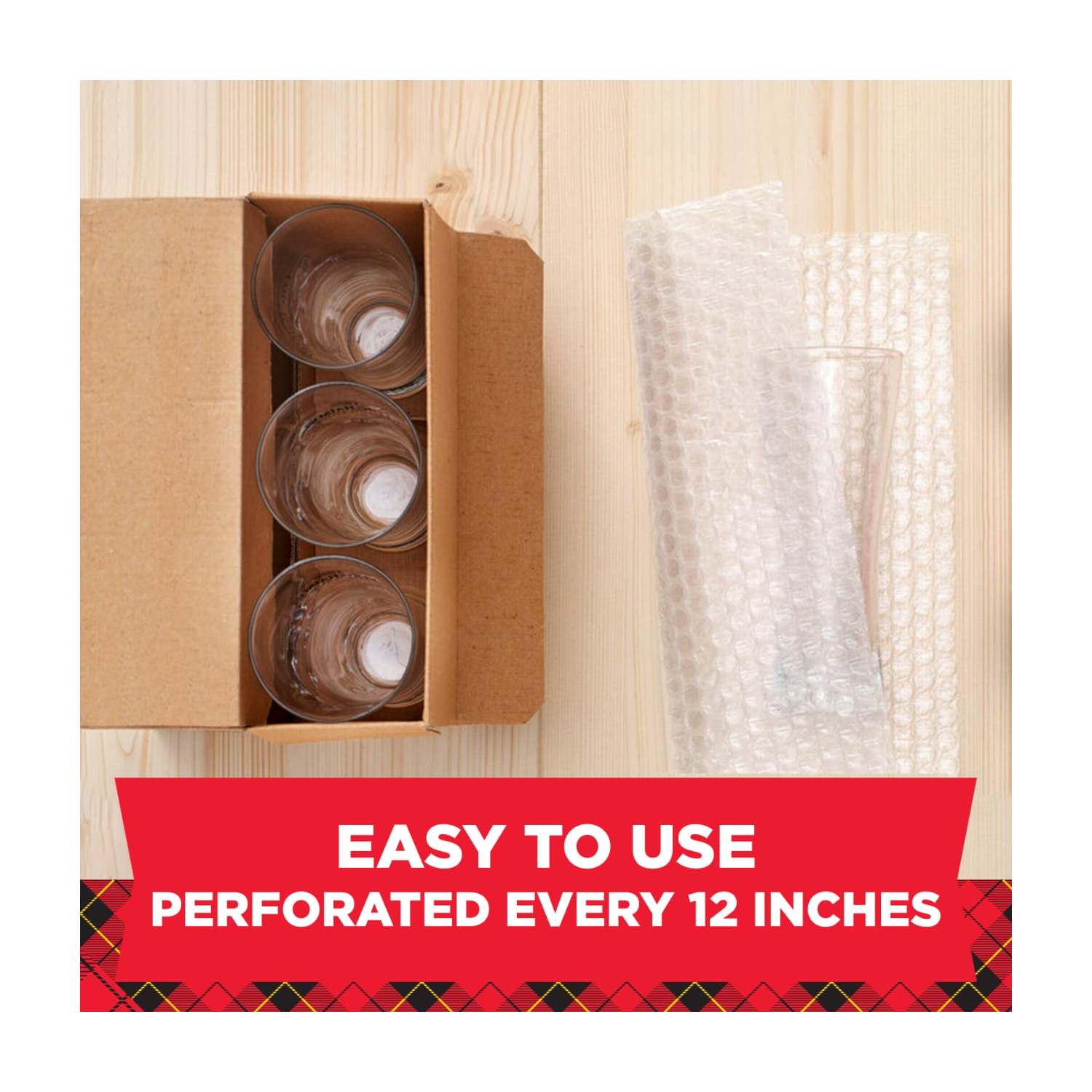 KwikAir® Perforated Bubble Cushion Wrap Roll – 75' X 14", Medium 5/16" Bubbles, Perforated Every 10", Made In USA