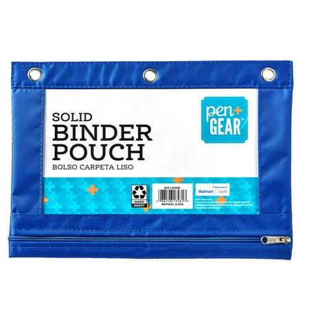 Pen + Gear Solid Binder Pouch Blue, with Front Clear Window & Zipper Closure