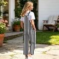 thumbnail image 6 of OOOUM Kids Overalls Striped Print Adjustable Straps Button Closure Straight Leg Loose Fit Casual Long Jumpsuit Pants,7-8 Years, 6 of 6
