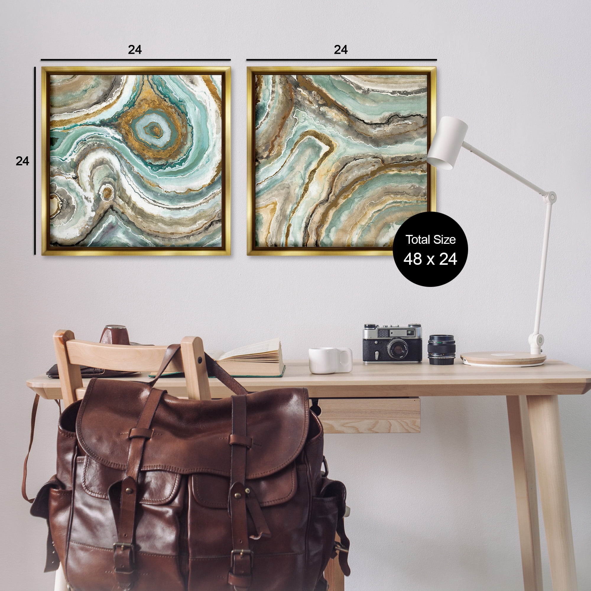 Stupell Industries Swirling Agate Pattern Abstract Painting Gold Floater Framed Canvas Art Print Wall Art, 25 x 25, Set of 2