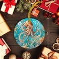 thumbnail image 5 of Marine Life Octopus on Green Christmas Ceramic Ornament 2025,3" Round Xmas Tree Hanging Accessories with Gold Ribbon, 5 of 5