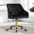 thumbnail image 2 of Swivel Accent Chair, SYNGAR Modern Velvet Fabric Vanity Chair, Comfy Upholstered Leisure Arm Chair W/ Soft Backrest, Home Height Adjustable Office Chair for Bedroom, Living Room, Black, D4362, 2 of 9